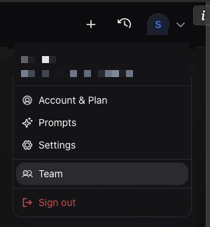 ヘッダーメニューに Team が表示される